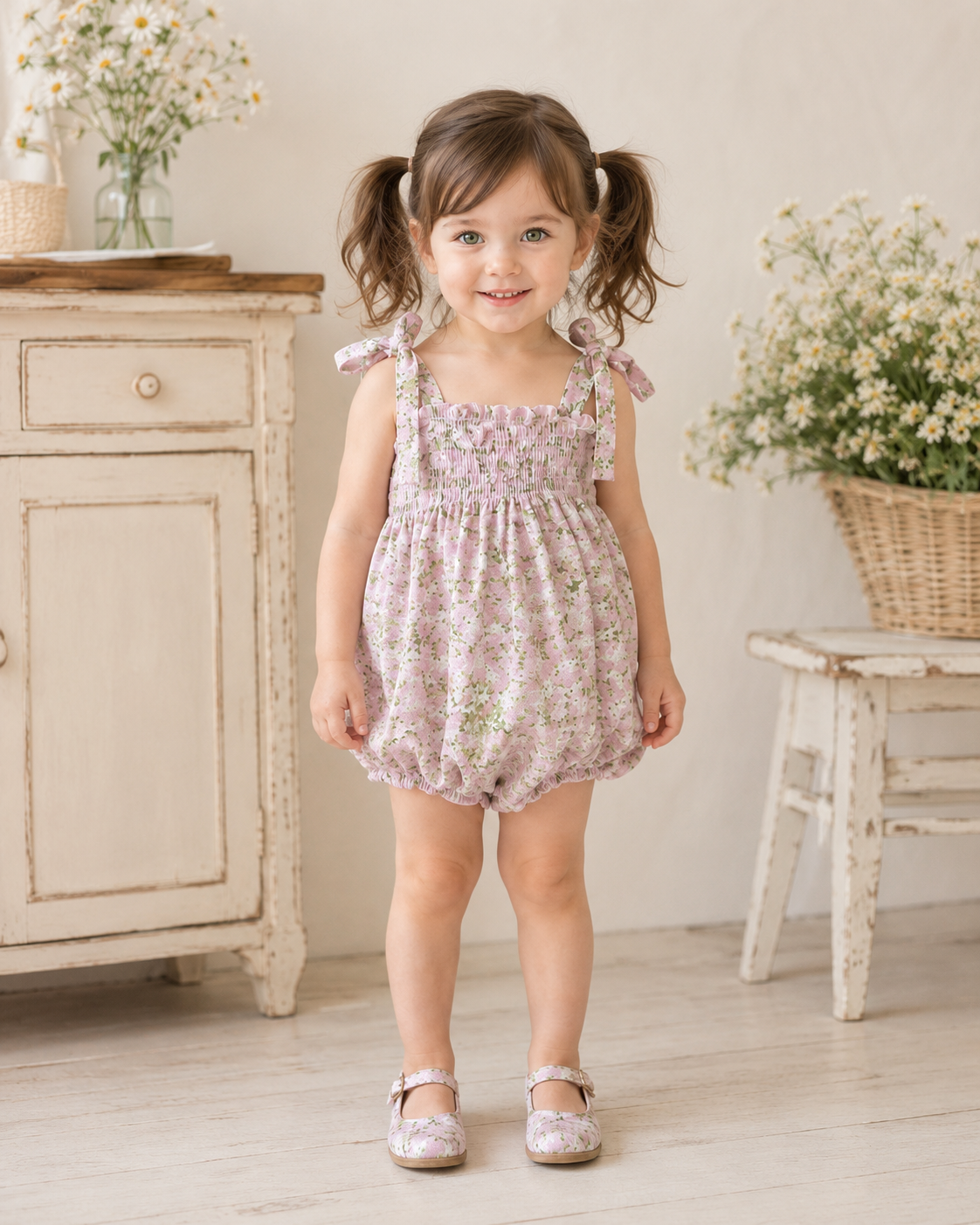Camilia Pink Smocking Romper